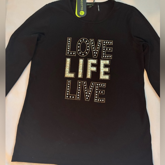 Tricotto “Love Life Live” Embellished Black T-Shirt – New - Picture 4 of 6